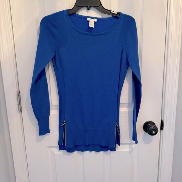 CACHE SZ XS LONG SLEEVE GOLD ZIPPERS LONG SWEATER BRIGHT BLUE - Picture 1 of 9